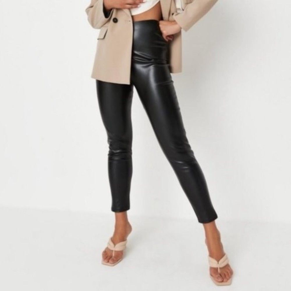 Missguided High Waisted Faux Leather Basic Leggings Size 6 Tall NWT